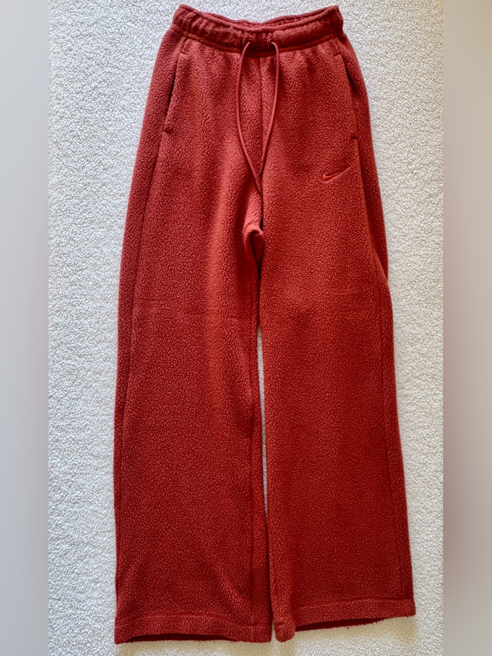 Nike Sportswear Rust Orange Sherpa Fleece Wide Leg Sweatpants Women’s Size Small